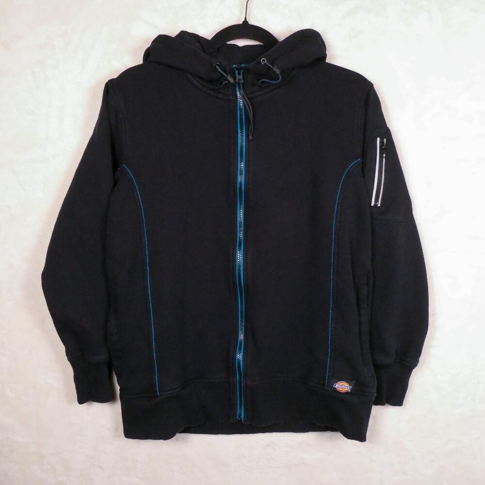 Dickies Performance Black Zip Hoodie Size S Blue Stitching Hooded Sweatshirt